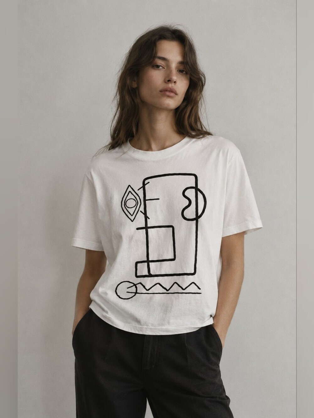 Zara Tee with Black Abstract Line Graphic